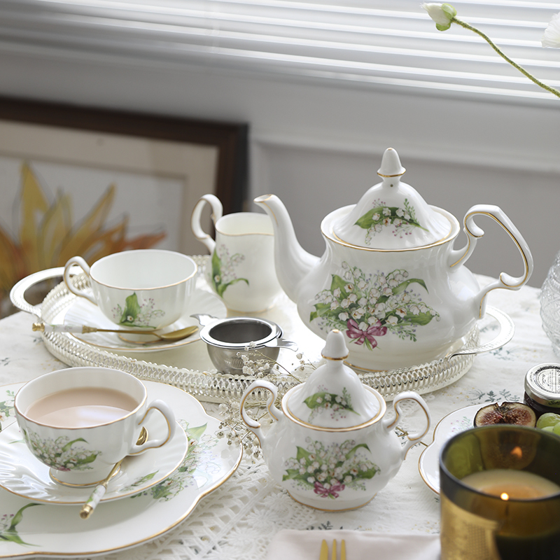 Coffee Tea Creamer - Tea Cup Saucers Lily Valley Set