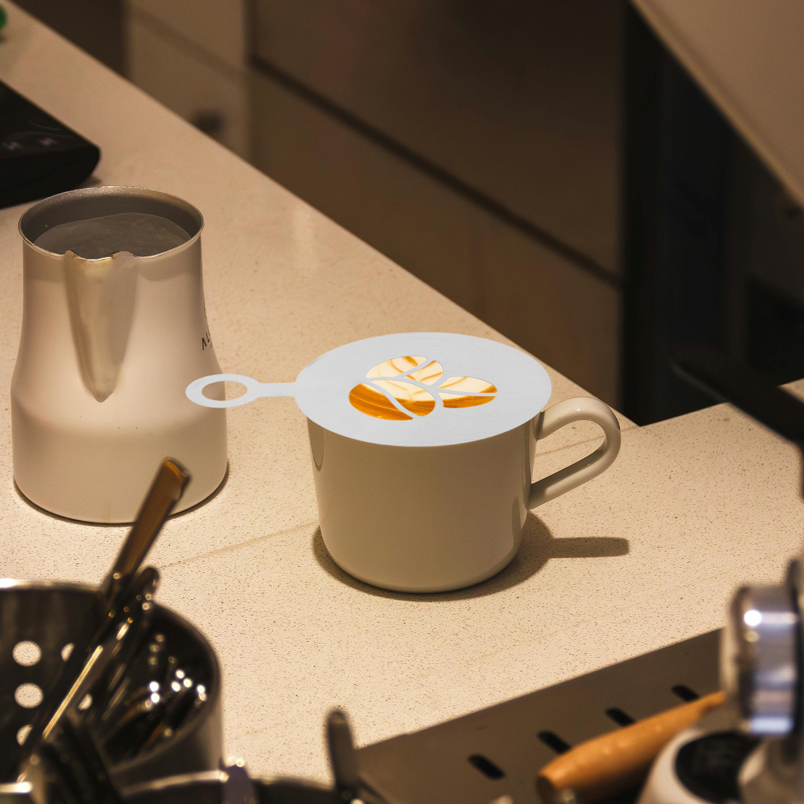 4Pcs Stainless Steel Latte Art - Coffee Stencil Art 评论和价格