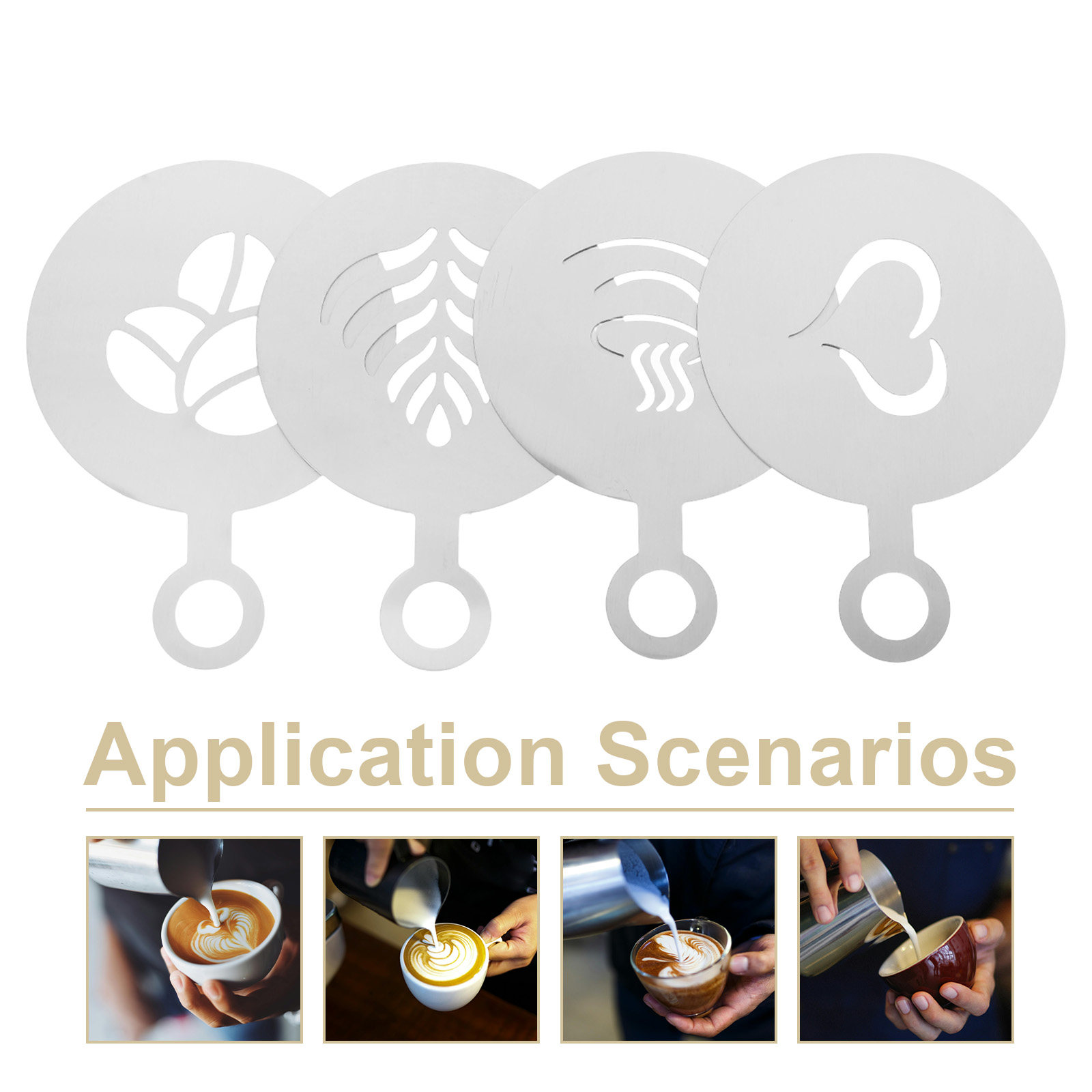 4Pcs Stainless Steel Latte Art - Coffee Stencil Art 评论和价格