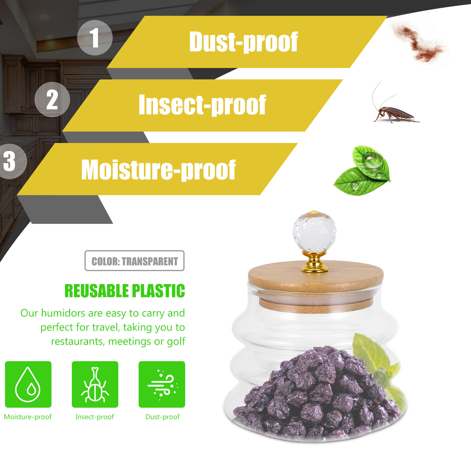 Clear Glass Storage Jar Airtig - Coffee Tea Bean Leaf 评论和价格