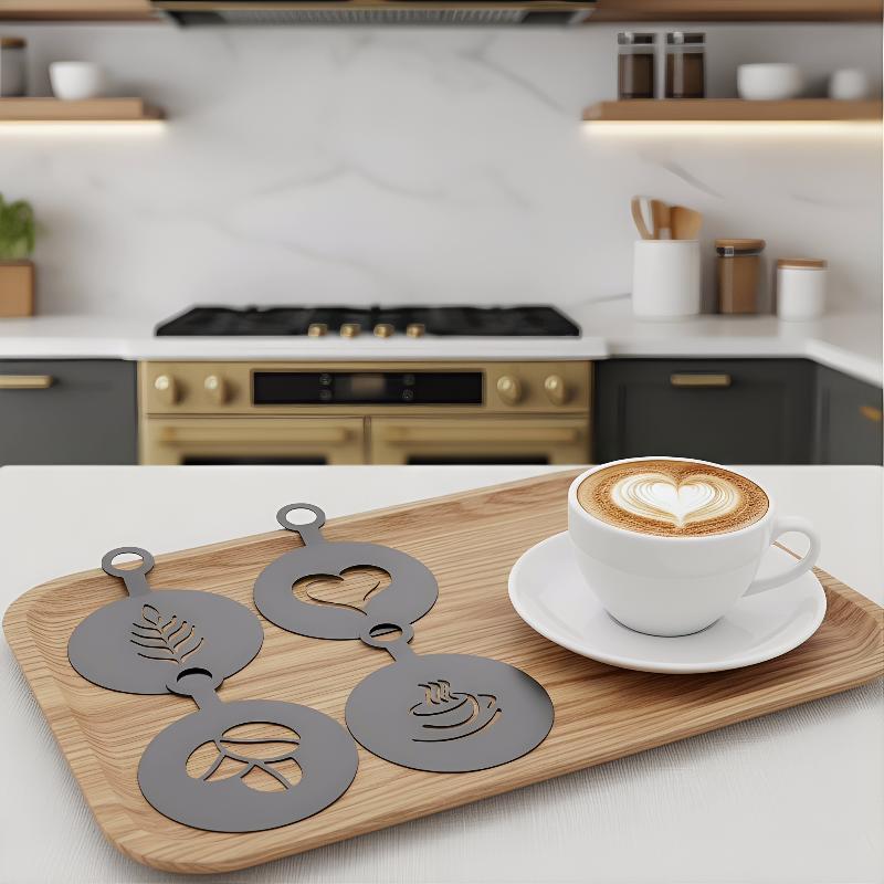 4Pcs Stainless Steel Coffee St - Coffee Stencil Art 评论和价格
