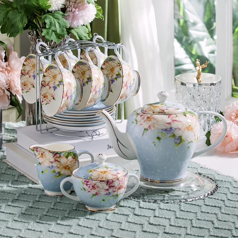 Pink Blue Flower Bone china Co - Coffee Tea Creamer 评论和价格
