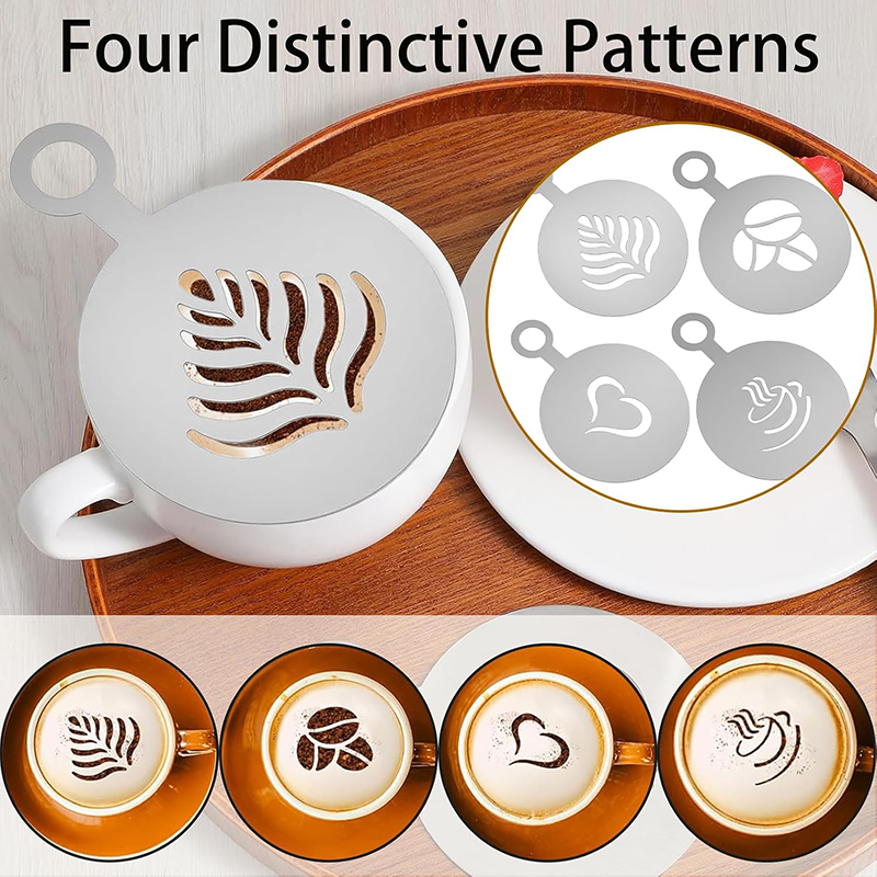 4 Pcs Stainless Steel Coffee S - Coffee Stencil Art 评论和价格