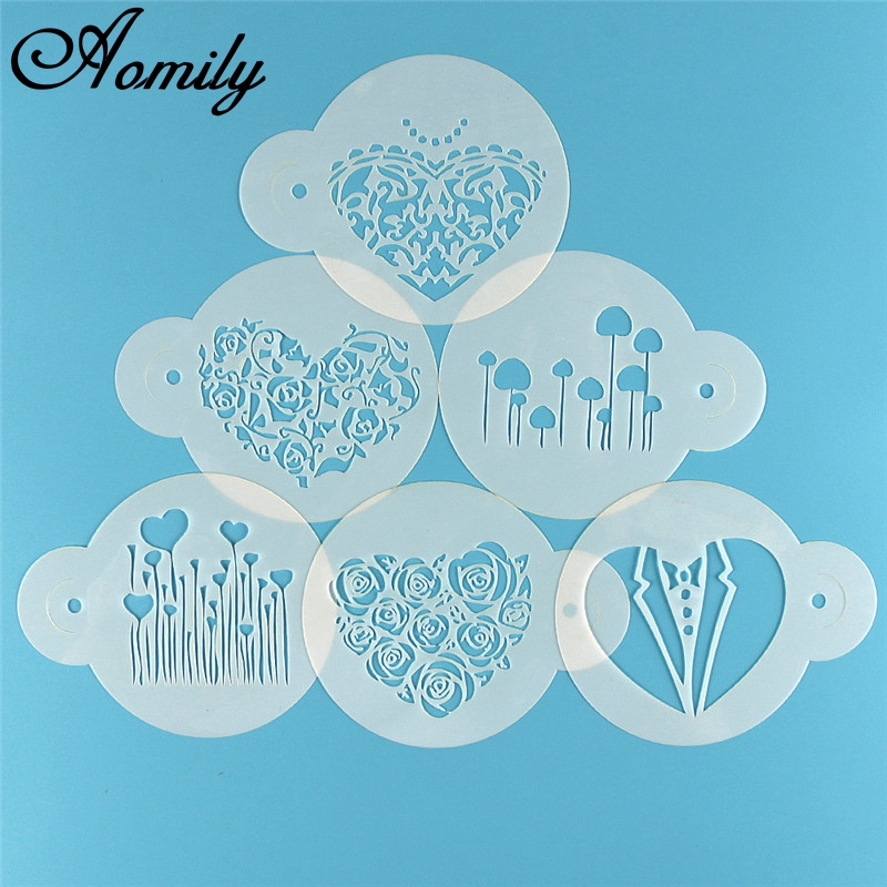 Aomily 6pcs/Set Valentine's Da - Coffee Stencil Art 评论和价格