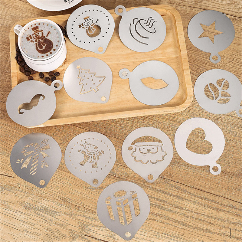 12pcs Stainless Steel Cafe Foa - Coffee Stencil Art 评论和价格