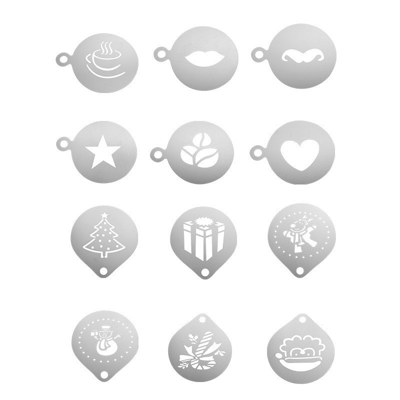 12pcs Stainless Steel Cafe Foa - Coffee Stencil Art 评论和价格