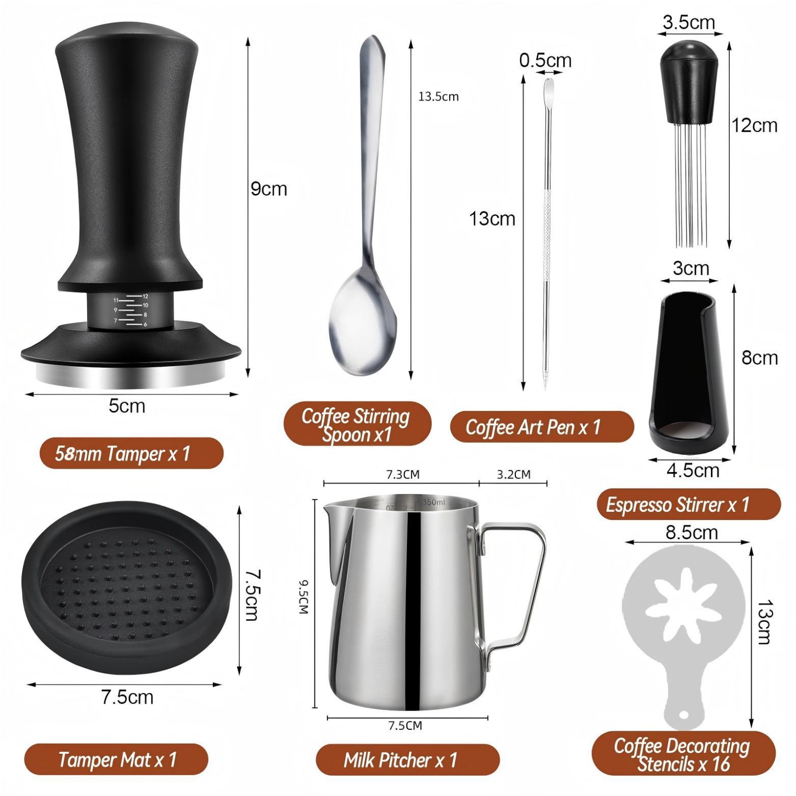51mm Coffee Tamper Set 22PCS E - Coffee Stencil Art 评论和价格
