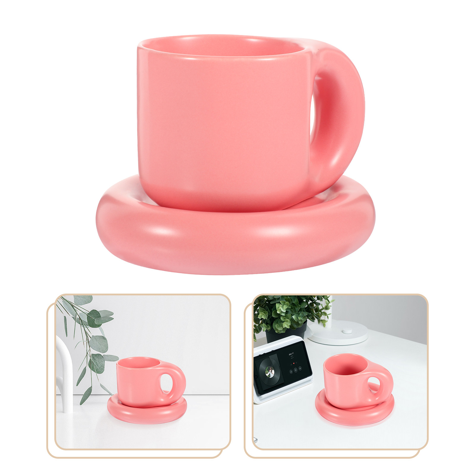 Ceramic Coffee Cup Set with Sa - Coffee Tea Chocolate 评论和价格