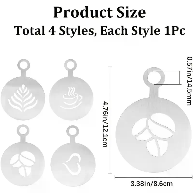 4Pcs/Set Stainless Steel Coffe - Coffee Stencil Art 评论和价格